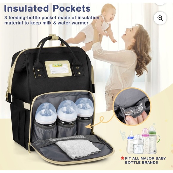 Large Capacity Baby Diaper Bag W/ Insulated Pockets Backpack - Black - Picture 5 of 8